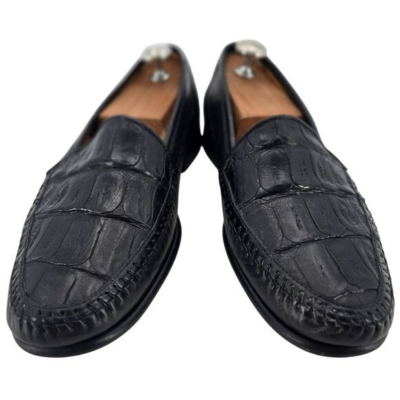 Exotic Crocodile Italian Dress Shoes Luca Lollini Mens 9M Handmade Black Loafers - Picture 9 of 10